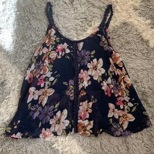 PPLA navy blue floral spaghetti strap top. Size S.